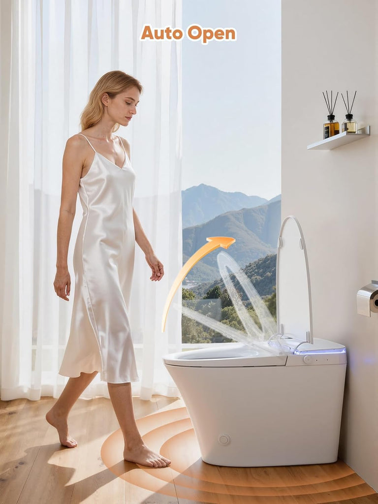 Smart One-Piece Toilet with Built-In Bidet, ADA Comfort Height Heated Seat, Air Dryer, Night Light, Foam System, Dual Auto Flush, Foot Sensor