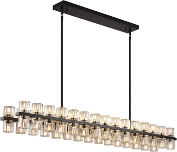 Modern Crystal Chandeliers L54in Large Black Rectangle Chandelier, K9 Crystal Pendant Lights Kitchen Island,Chandeliers for Dining Room, For Over the Dining Table,Kitchen Island,(60xG4 Bulbs Included)
