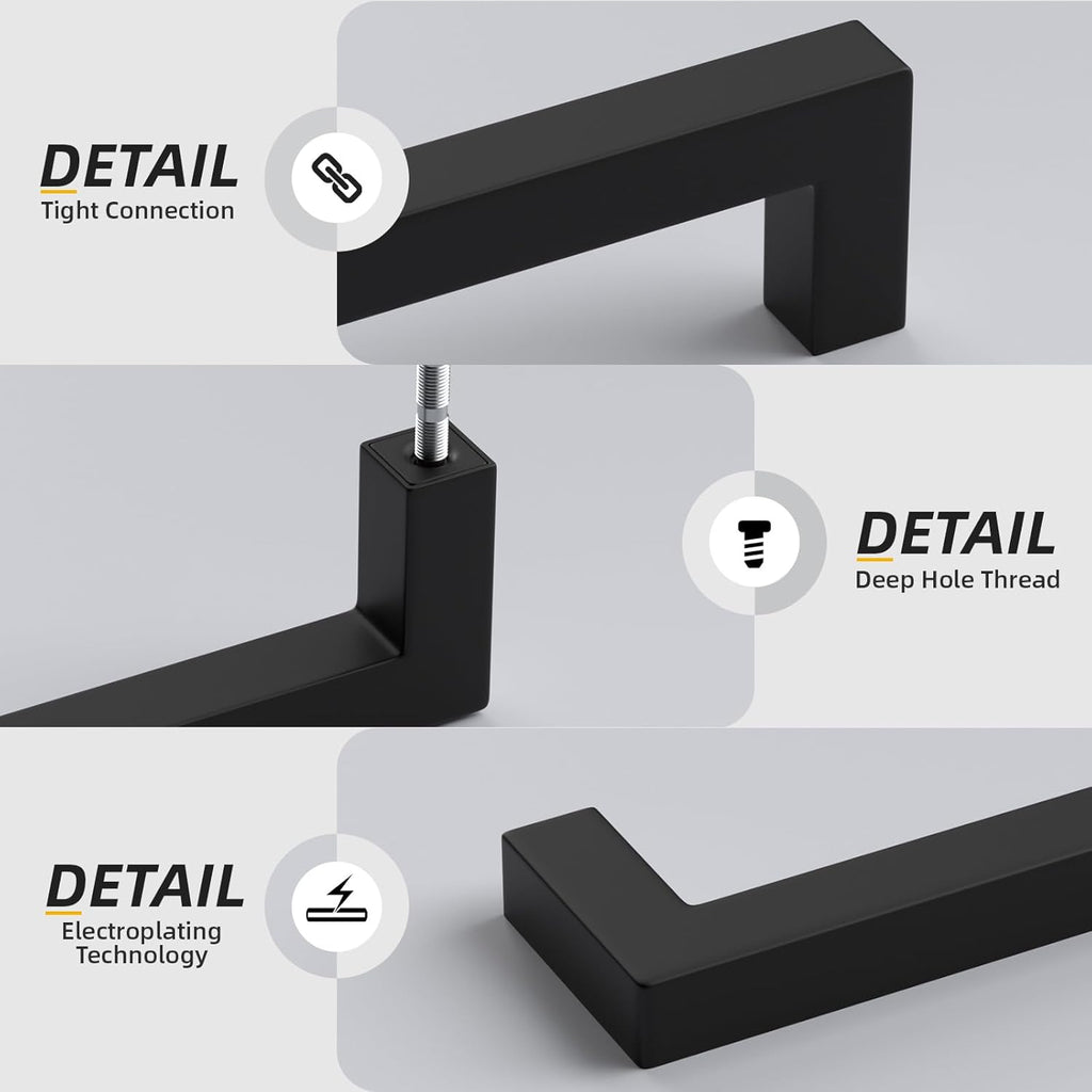 30 Pack 6-1/4in Black Cabinet Pulls Kitchen Cabinet Handles Matte Black Dresser Drawer Pulls Square Bar Stainless Steel
