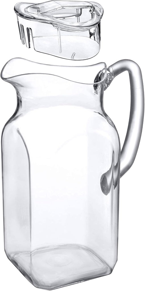 Quadly - Plastic Pitcher (64 oz, 2 Quart), Clear Water Pitcher with Lid, Fridge Jug, BPA-Free, Shatter-Proof, Great