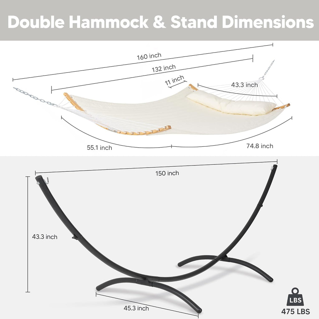 Hammocks for Outside with Stand, Porch Hammock and Stand, 475 lbs Capacity, Patent Pending, Beige