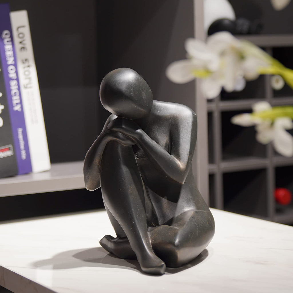 Thinker Statue Abstract Sculpture Decorative Objects Black 8 in