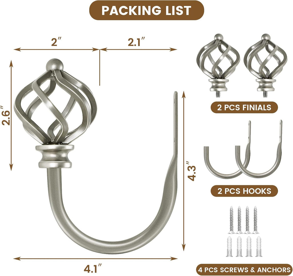 Decorative Curtain Drapery Holdbacks for Wall, Antique Silver Curtain Tiebacks Holders with Screws Wall Mounted for