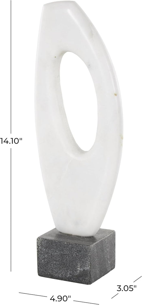 79 Marble Abstract Decorative Sculpture Angled Cutout Home Decor Statue with Black Block Base, Accent Figurine 5" x
