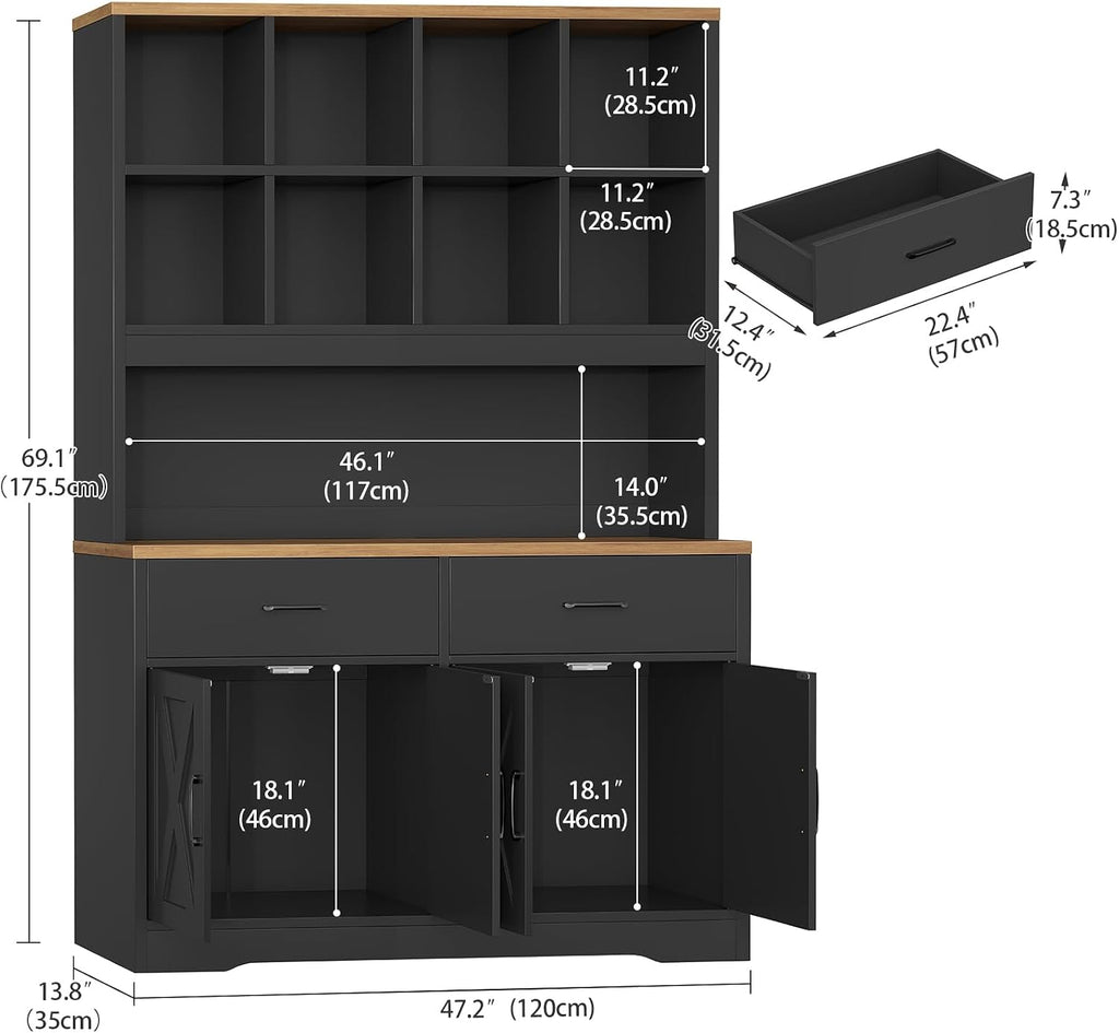 Storage Cabinet with Doors and Drawers, Pantry Cabinets, 5 Tier Floor Standing Bookshelves, Bookshelf and Bookcase, 8