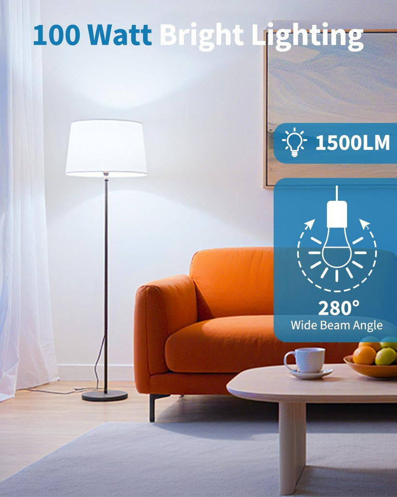 6 Pack LED Light Bulbs, 100 Watt Equivalent A19 Lightbulbs, 15W 5000K Daylight White, Bright Energy Efficient LED