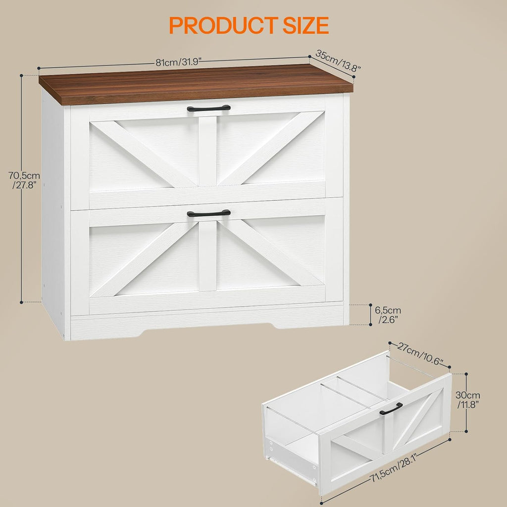 2 Drawer File Cabinet, Farmhouse Lateral Filing Cabinet for Letter/A4/Legal Size, Large Wooden Office Storage