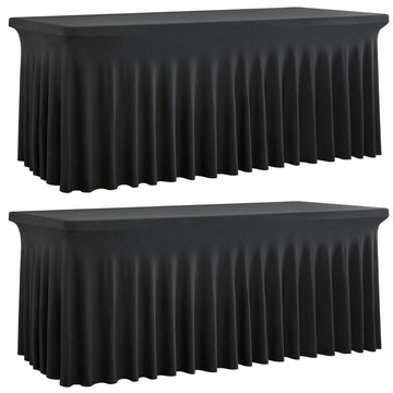 2 Pack Black Spandex Tablecloth for 5 Foot Rectangle Tables, Wrinkle Free Fitted Table Clothes Cover 5ft Stretchy