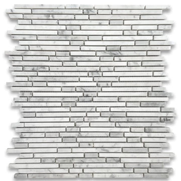 Carrara White Marble Bamboo Strip Waterful Heavy Rain Mosaic Tile Polished Kitchen Bath Wall Floor Backsplash Shower