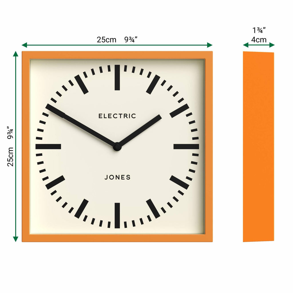 Box railway wall clock | Square station clock | 10" | Orange
