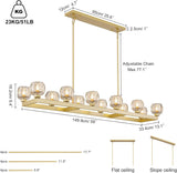 54 Inch Brass Rectangle Chandeliers for Dining Room, Gold Rectangular Chandelier Over Table, Modern Crystal Long Chandelier, Farmhouse Large Linear Chandeliers for Kitchen Island A126-B0DT4D6LNJ