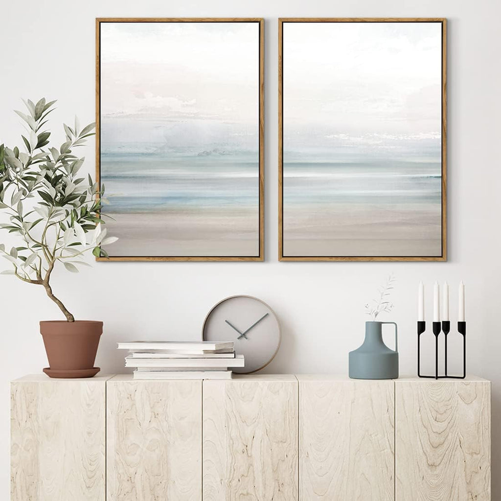 Framed Coastal Beach Canvas Wall Art Decor Abstract Ocean Landscape Painting Prints Modern Artwork Bathroom Bedroom
