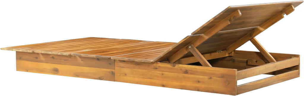 Acacia Wood Chaise Lounge, Wide Outdoor Sun Lounger, Teak Finish
