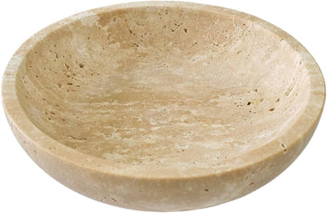 Large 7.87" Natural Travertine Stone Decorative Bowl, Beige Travertine Catchall Tray Decor, Coffee Table Centerpiece