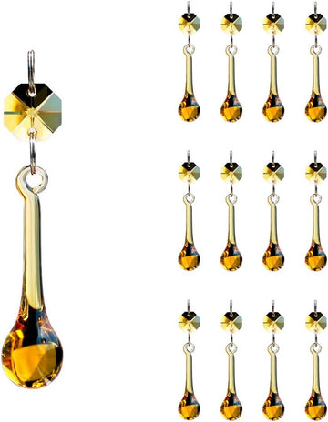 12pcs Raindrop Crystal Chandelier Prisms Parts, 53mm (Topaz) - Colored Hanging Crystals Beads for Chandeliers, Window