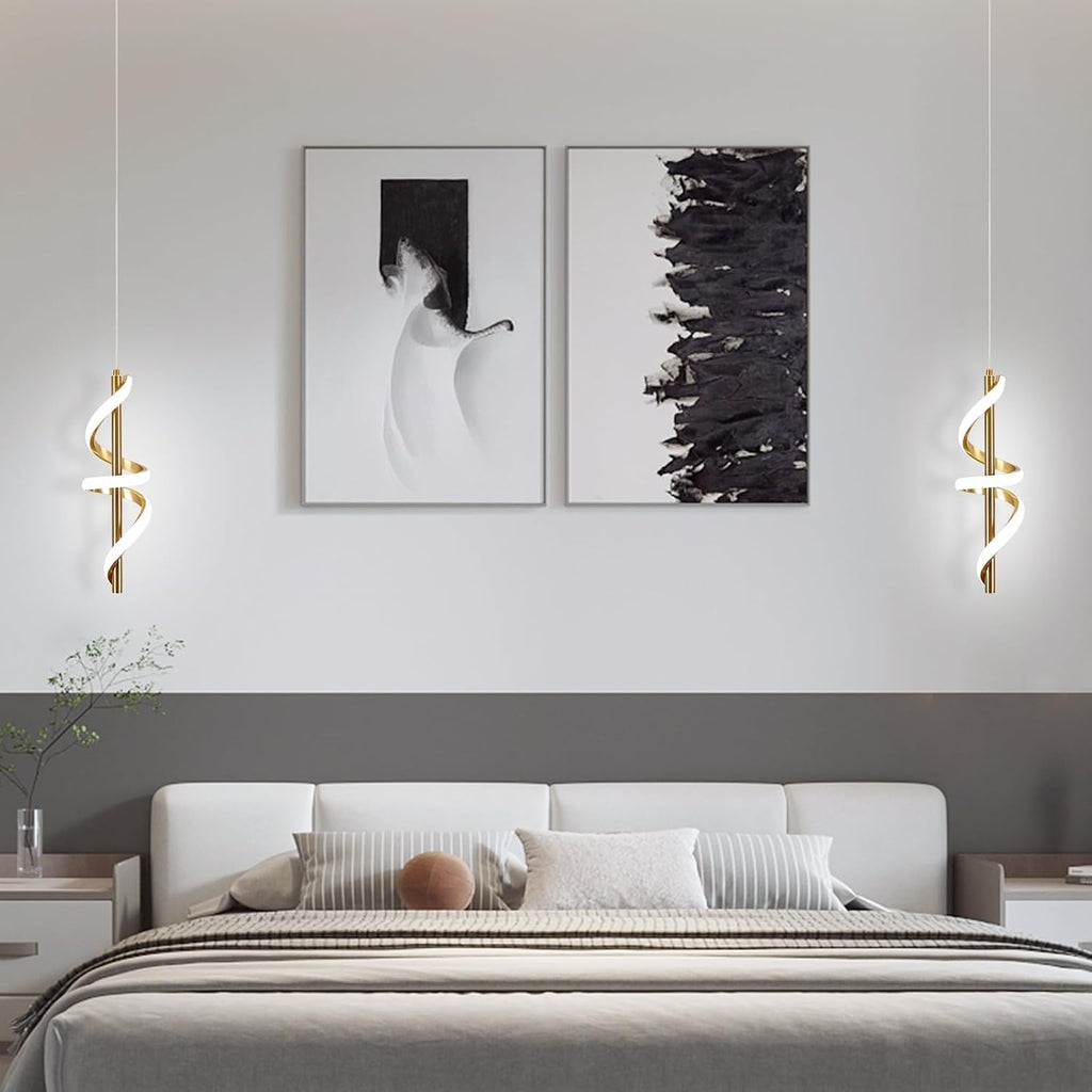 Spiral Led Pendant Light Fixtures, 5500K Gold Modern Led Pendant Light Kitchen Island, Adjustable Height Kitchen