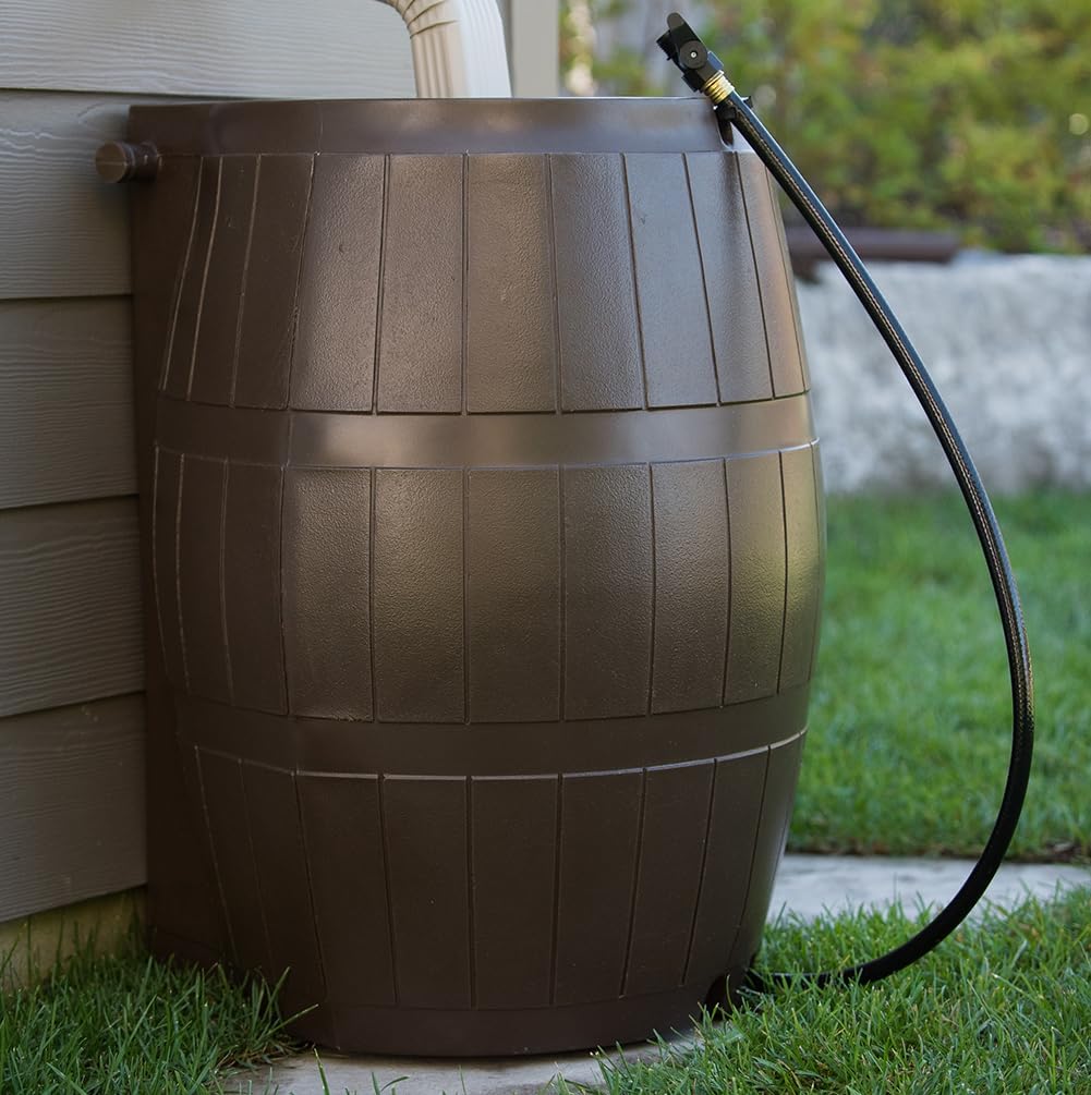 Raincatcher 4000 Rain Barrel, Flat-Back Rainwater Catcher with Spigots, 50 Gallon, Brown - Portable Water Storage