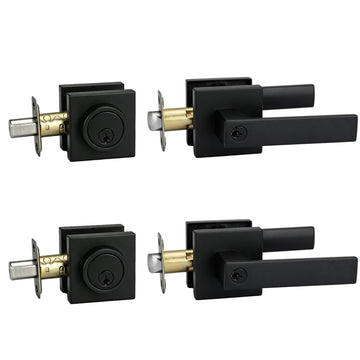 2Pack Black Exterior Door Lock Set with Deadbolt, Keyed Alike Entry Lockset