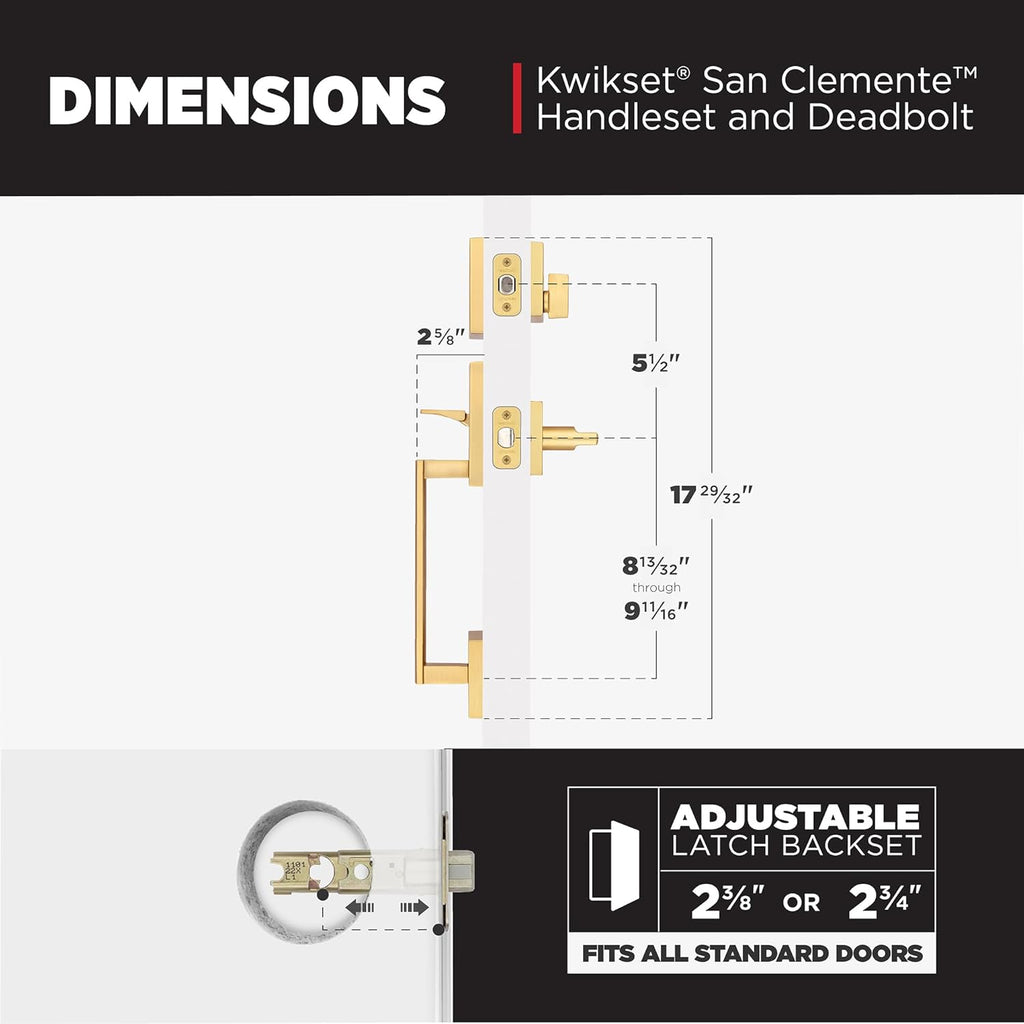 San Clemente Front Door Lock Handle and Deadbolt Set, Entry Handleset Exterior with Interior Reversible Lever - Door Handleset
