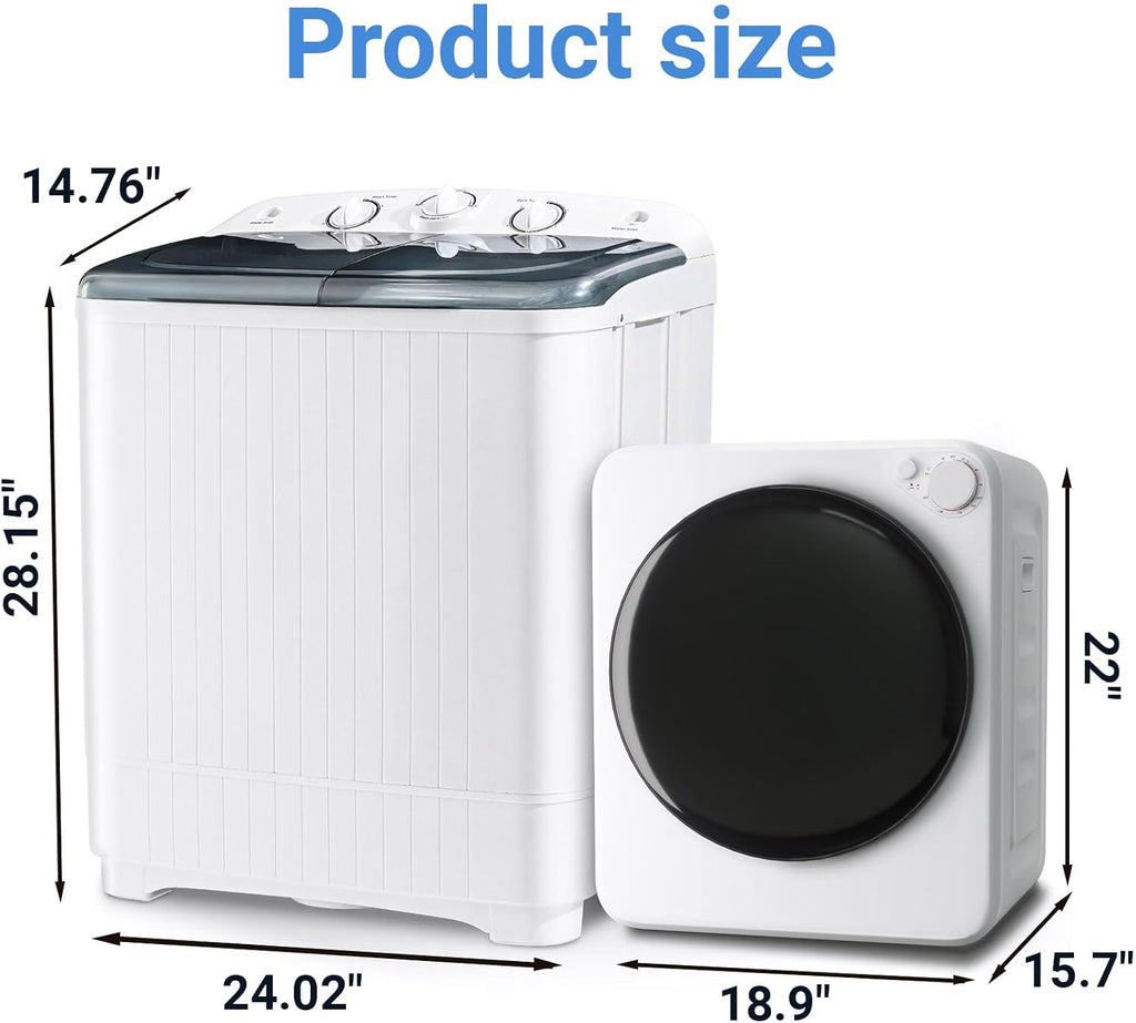 Portable Washer and Dryer Combo Set, 1.6 Cu.Ft Portable Clothes Dryers,22 lbs Twin Tub Washing Machine, Compact Washer