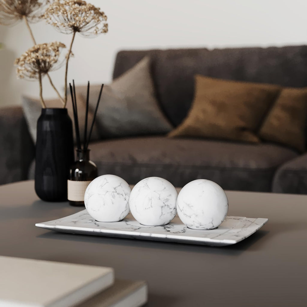 White Marble Look Home Decor Tray and Orb Set Coffee Table Decor Centerpiece Table Decorations for Dining Table