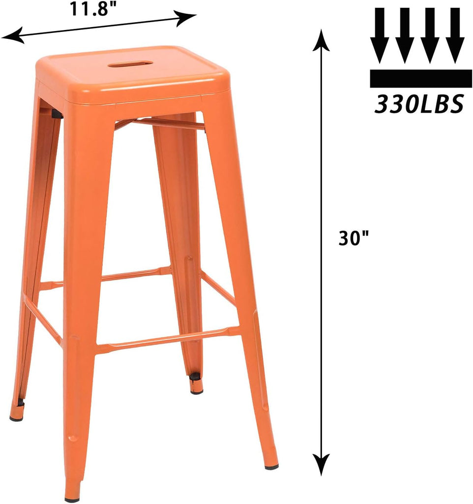 Metal Bar Stools 30" Indoor Outdoor Stackable Barstools Modern Style Industrial Vintage Counter Bar Stools Set of 4