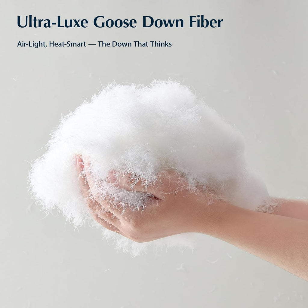 Goose Feather Down Fiber Comforters Twin, Extra Fluffy White Duvet Insert, Ultra-Soft, Breathable, All Season Hotel