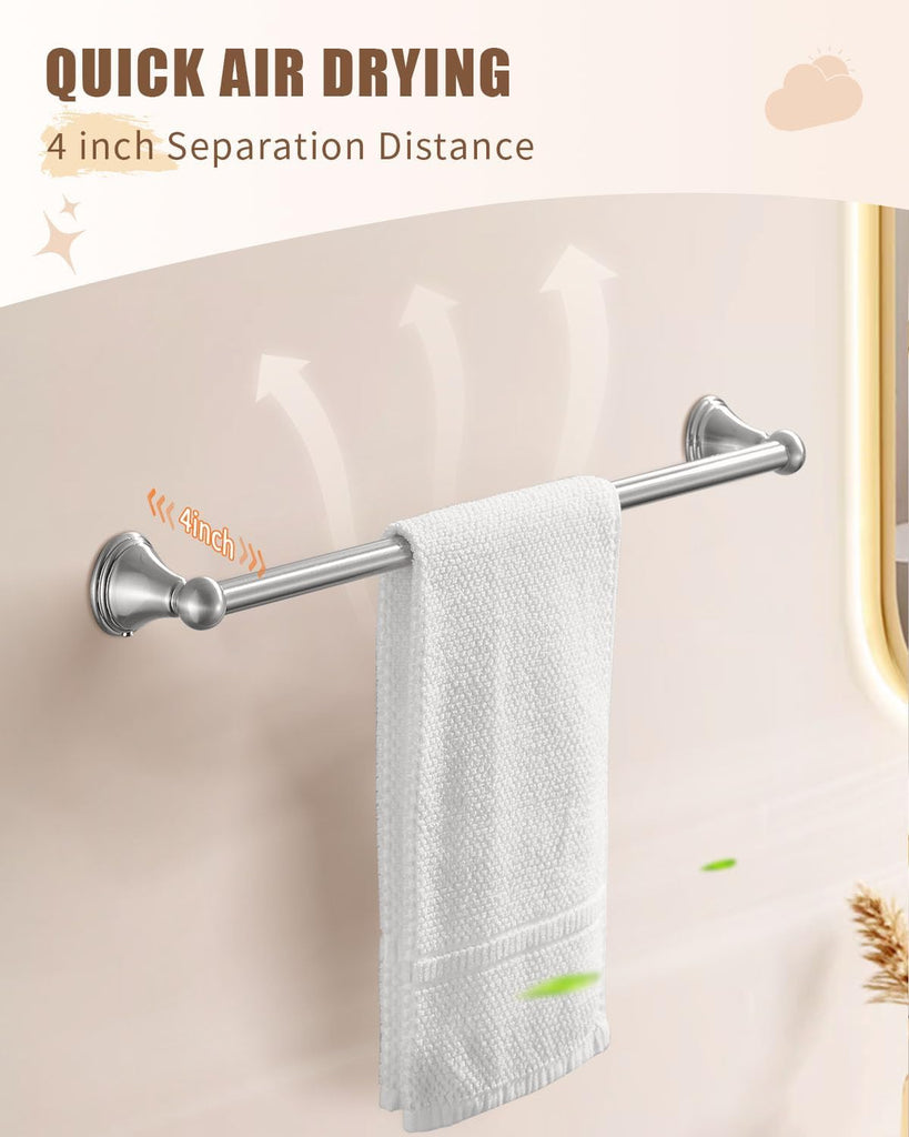 Nickel Bathroom Hardware Set, 5-Piece Bath Accessories Set Wall Mount Includes 20 in Towel Bar, 16 in Towel Bar