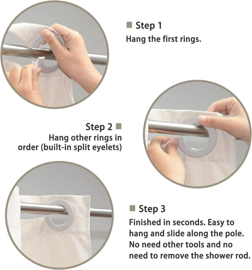 Beige Linen Textured Shower Curtain 84 Inches Long, without Hooks Needed | Water-Repellent, Machine Washable