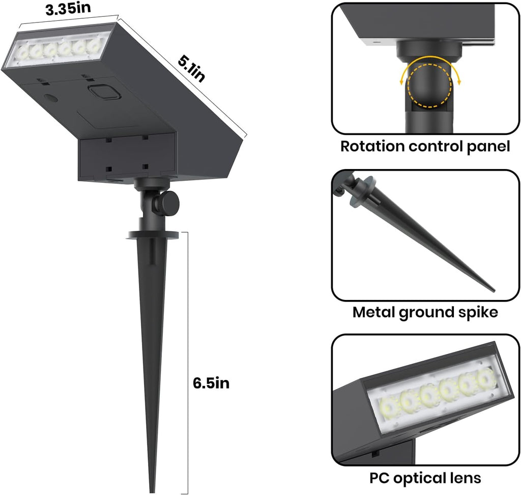 Solar Spot Light Outdoor,3000K Solar Yard Light, Metal Ground Spike | 4 Working Modes, 500LM Solar Lawn Light, IP65