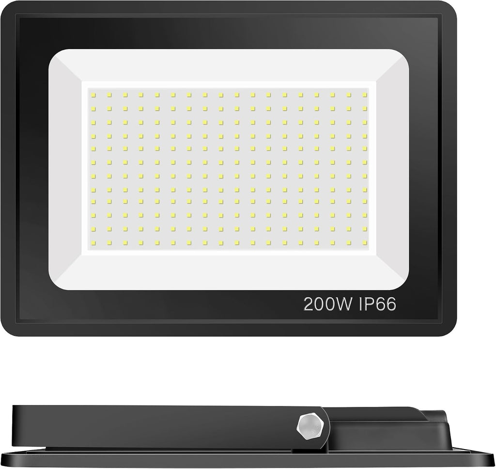 200W LED Flood Light, 6000K Daylight White 24,000lm Super Bright, Waterproof IP66 with Plug, Work Light for Parking