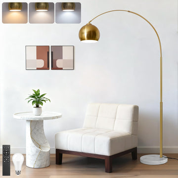 77" Arc Floor Lamp, Upgraded Gold Standing Lamp with Remote