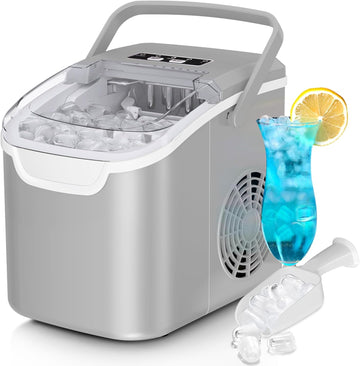 Countertop Ice Maker Machine, 8 Ice Cubes in 6 mins, 26lb/Day Bullet Ice with 2 Sizes- Portable Mini, Energy Saving &
