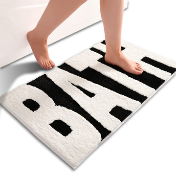 Bathroom Rug Black and White Bath Mats Non Slip Floor Mat, Thick Soft Shaggy Bath Rugs Cute Bathroom Deocr, Super