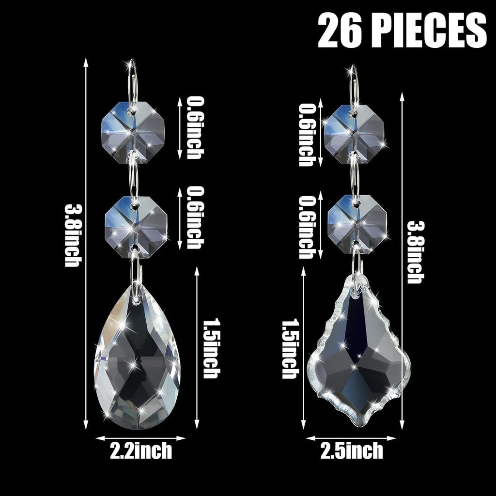 26 Pcs Chandelier Crystal Replacement 38 mm Teardrop Crystal Prisms Hanging Gems Parts for Lamps and Chandeliers