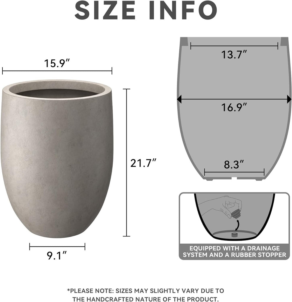 Weathered Concrete Planter 21.7" Tall All-Weather Round Large Pot | Handcrafted Cement Bullet, Anti-Frost & UV