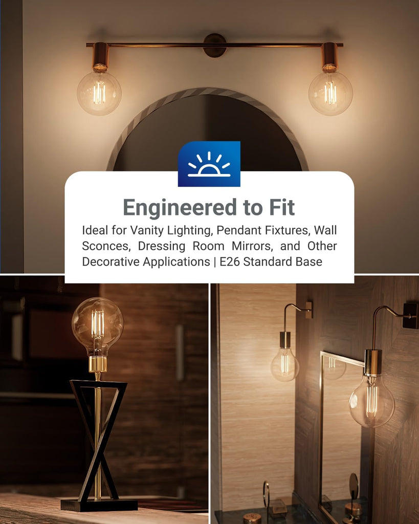 6 Pack G25 Globe Light Bulbs LED Edison Vanity Light Bulbs, CRI90, 3000K Warm White, Dimmable, 5W=60W, Clear Vintage