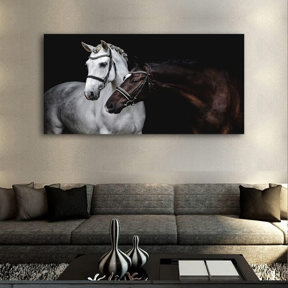 Wall Art Canvas Print Picture White and Brown Horses 1 Panel Wild Animal Painting Artwork Bedroom Office Home Wall