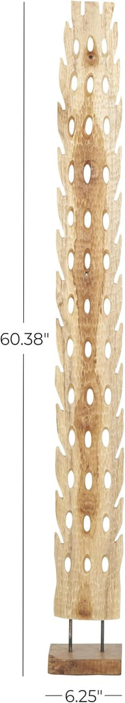 79 Teak Wood Abstract Handmade Decorative Sculpture Tall Floor Cutout Post Home Decor Statue with Live Edge Base
