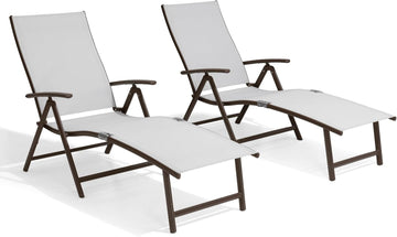 Lounge Chair Outdoor, Folding Pool Chaise Chairs Set of 2 (Light Gray) | Rust-Resistant Aluminum Frame, 8-Position