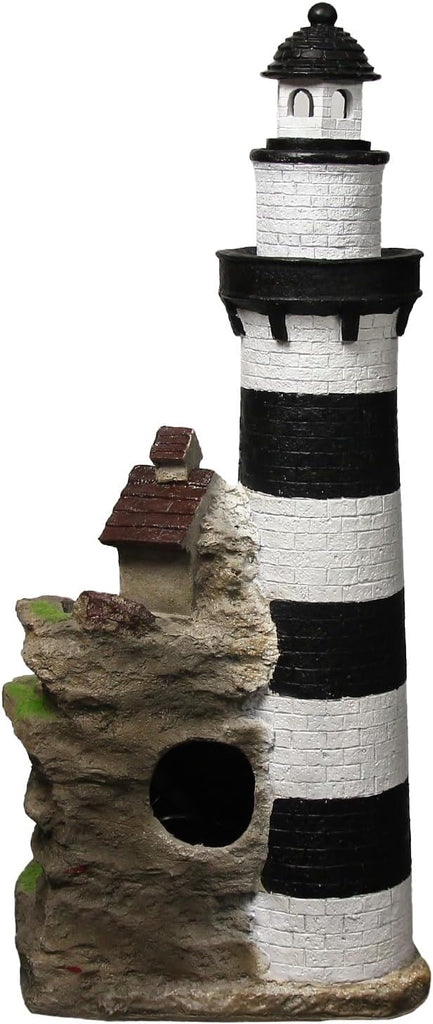 Outdoor Lighthouse Waterfall Fountain 38.58" Tall 3-Tiered Rock Water Feature with LED Lights Décor