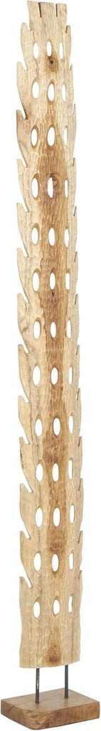 79 Teak Wood Abstract Handmade Decorative Sculpture Tall Floor Cutout Post Home Decor Statue with Live Edge Base