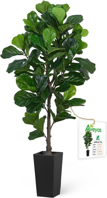 6ft Artificial Fiddle Leaf Fig Tree Decor, 6 ft Large Faux Plant Fake Ficus lyrata Silk Trees with Pot Outdoor House