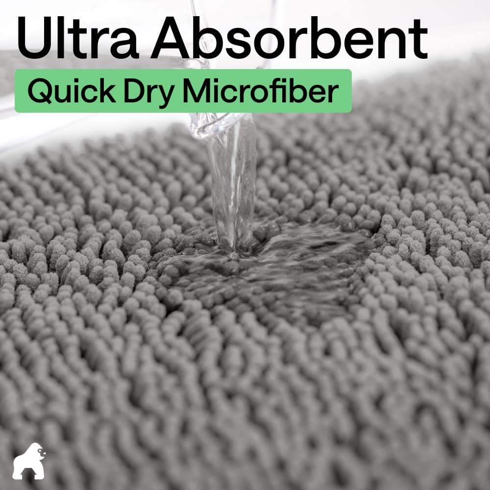 Bath Rug Mat 36x24, Thick Soft Absorbent Chenille, Quick Dry Microfiber Mats, Rubber Backing Washable Shower Floor