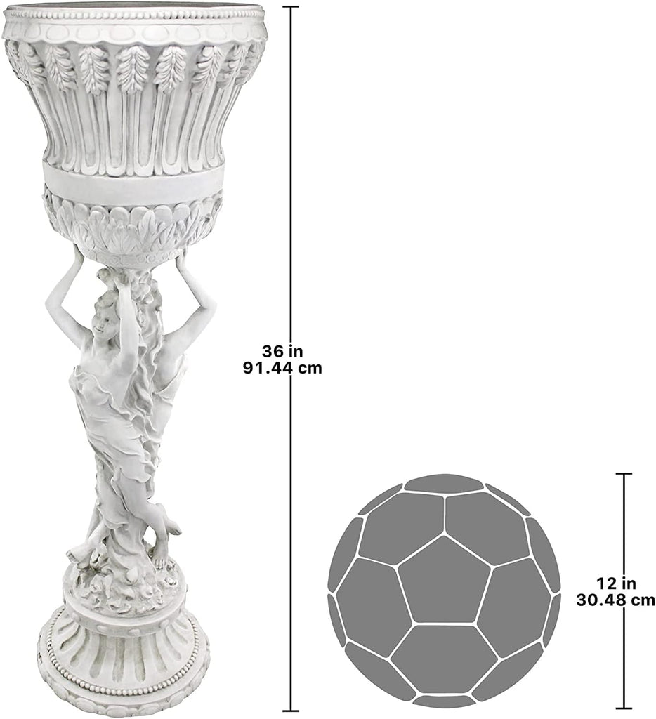 Les Filles Joyeuses Dancing Maidens Pedestal Column Plant Stand with Urn, 36 Inch Tall, Cast Stone Resin, Antique