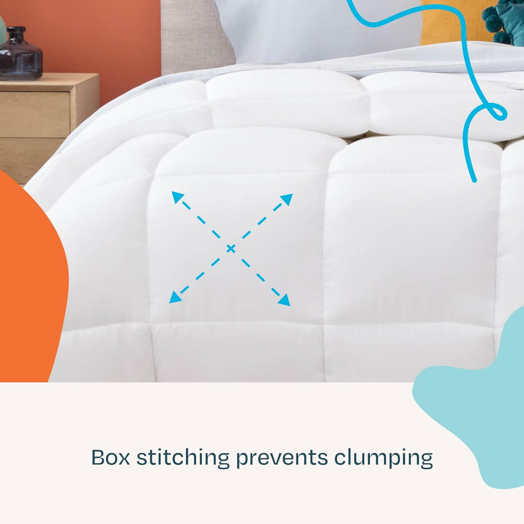 White Down Alternative Comforter and Duvet Insert, for Oversized Queen Bed - All-Season Comforter with Box Stitch and