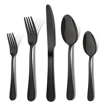 20 Piece Silverware Set, Black Stainless Steel Cutlery Set for 4