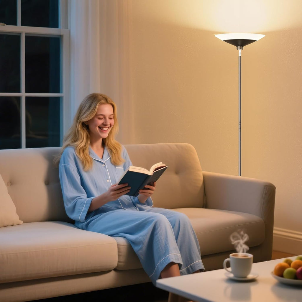 Torchiere Floor Lamp - 72" Tall LED Standing Lamp with Remote/Button Control, 1800Lm, 3000-6500K