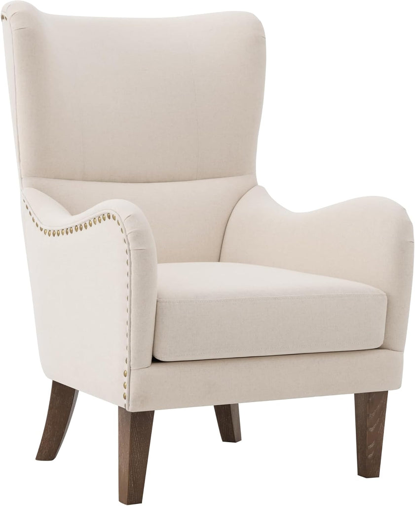 Wingback Accent Chair with Ottoman, Upholstered High Back Reading Armchair and Footrest Set, Nailhead Trim Lounge