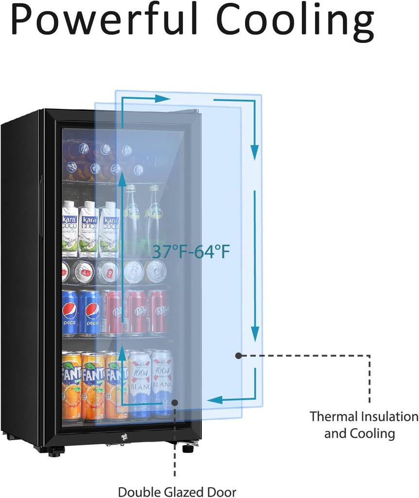 Beverage Refrigerator, 3.2 Cu.ft Mini Fridge with Double Glass Door, Cooler for 